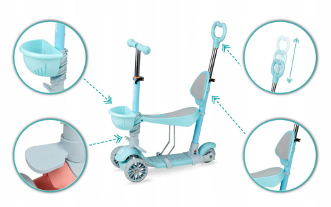 ILI Qkids Hulajnoga balansowa trójkołowa z siedziskiem i pchaczem - niebieska