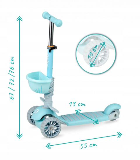 ILI Qkids Hulajnoga balansowa trójkołowa z siedziskiem i pchaczem - niebieska