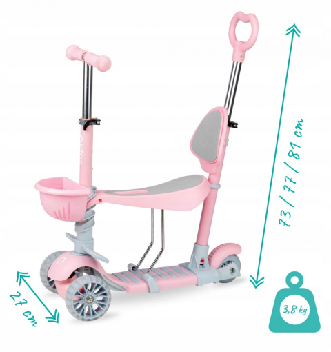 ILI Qkids Hulajnoga balansowa trójkołowa z siedziskiem i pchaczem - różowa
