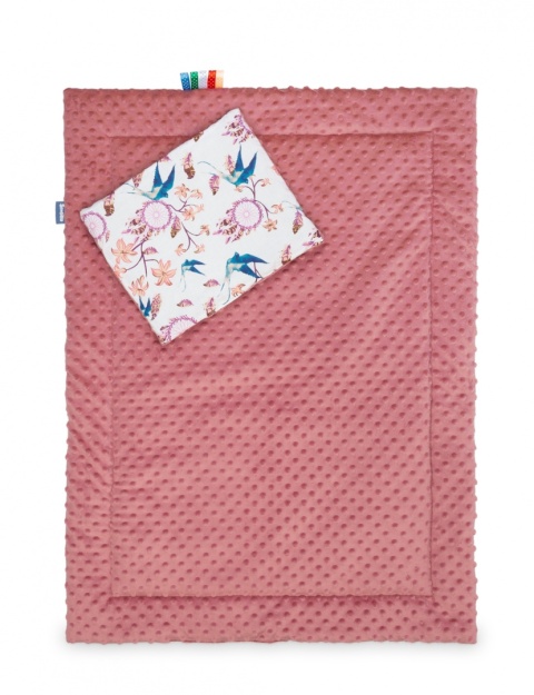 Komplet Minky Kołderka + Poduszka Sensillo - PTAKI RETRO RÓŻ KOLEKCJA