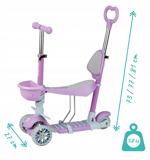 ILI Qkids Hulajnoga balansowa trójkołowa z siedziskiem i pchaczem - fioletowa