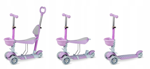 ILI Qkids Hulajnoga balansowa trójkołowa z siedziskiem i pchaczem - fioletowa