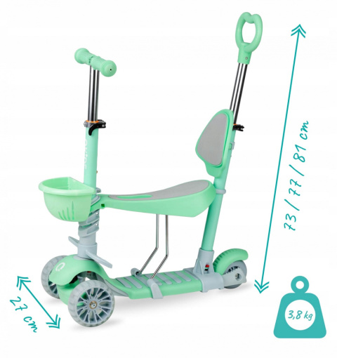 ILI Qkids Hulajnoga balansowa trójkołowa z siedziskiem i pchaczem - zielona