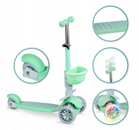 ILI Qkids Hulajnoga balansowa trójkołowa z siedziskiem i pchaczem - zielona