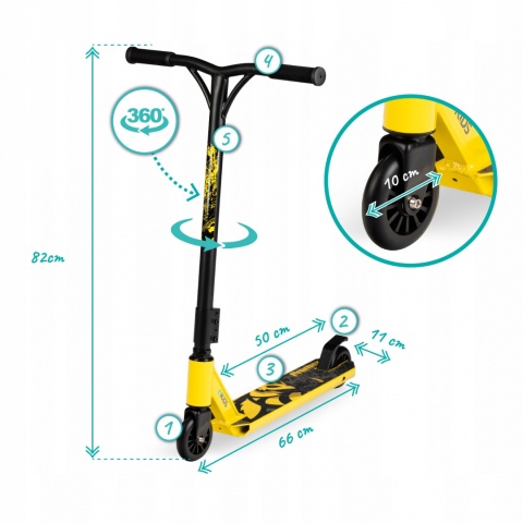 IVO Qkids Wzmocniona hulajnoga wyczynowa Freestyle do 100 kg - żółta