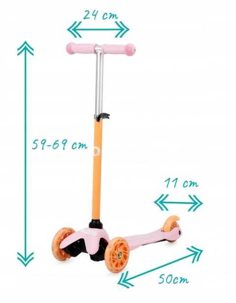 LUMIS Qkids Hulajnoga trójkołowa balansowa dla dzieci koła LED - pomarańczowa