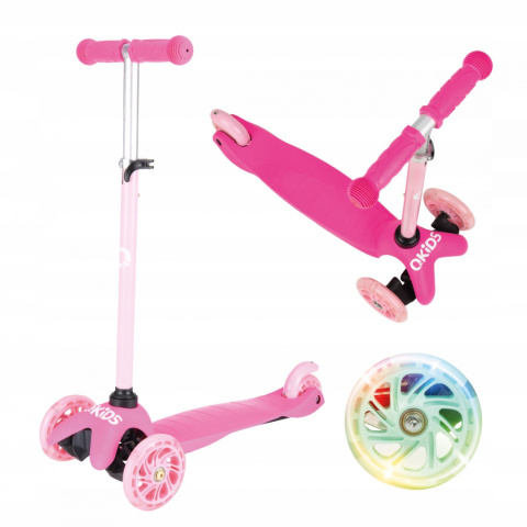 LUMIS Qkids Hulajnoga trójkołowa balansowa dla dzieci koła LED - różowa