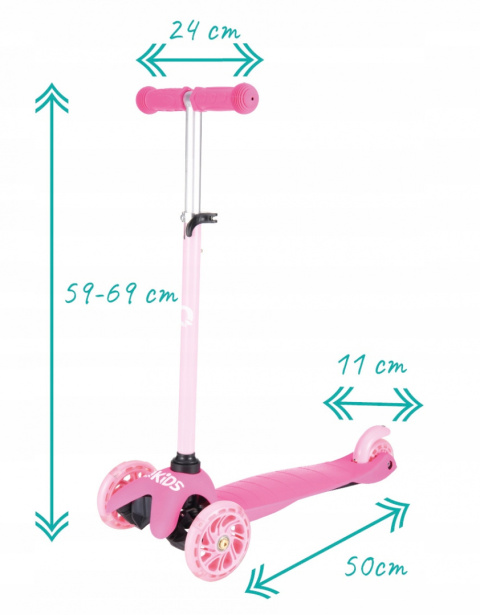 LUMIS Qkids Hulajnoga trójkołowa balansowa dla dzieci koła LED - różowa