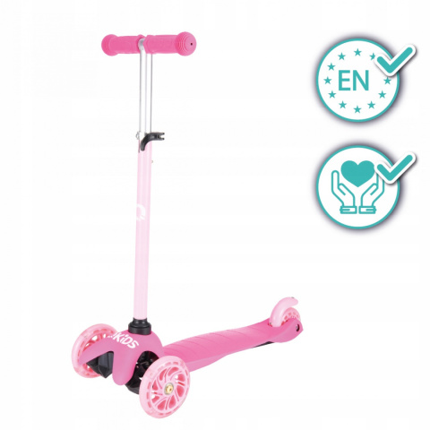LUMIS Qkids Hulajnoga trójkołowa balansowa dla dzieci koła LED - różowa
