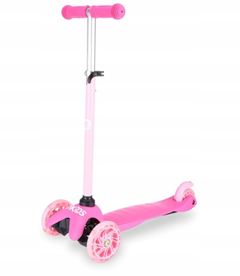 LUMIS Qkids Hulajnoga trójkołowa balansowa dla dzieci koła LED - różowa