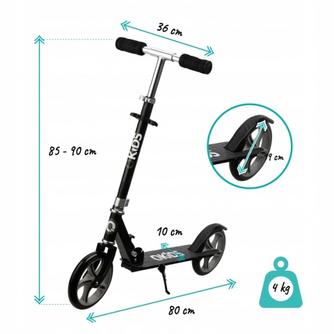 WEISS Qkids Duża hulajnoga dwukołowa do 100 kg - szara