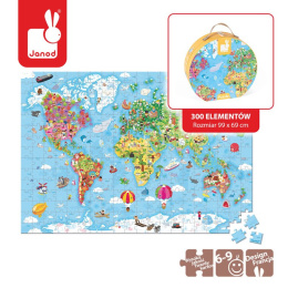 Puzzle w walizce Mapa Świata 300 elementów, Janod