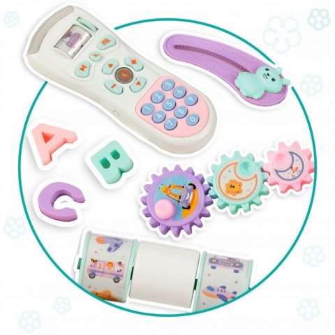 PULLO QKids Duży wielofunkcyjny chodzik pchacz z zabawkami - niebieski