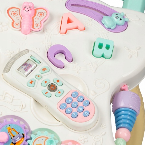 PULLO QKids Duży wielofunkcyjny chodzik pchacz z zabawkami - niebieski