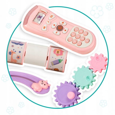 PULLO QKids Duży wielofunkcyjny chodzik pchacz z zabawkami - różowy