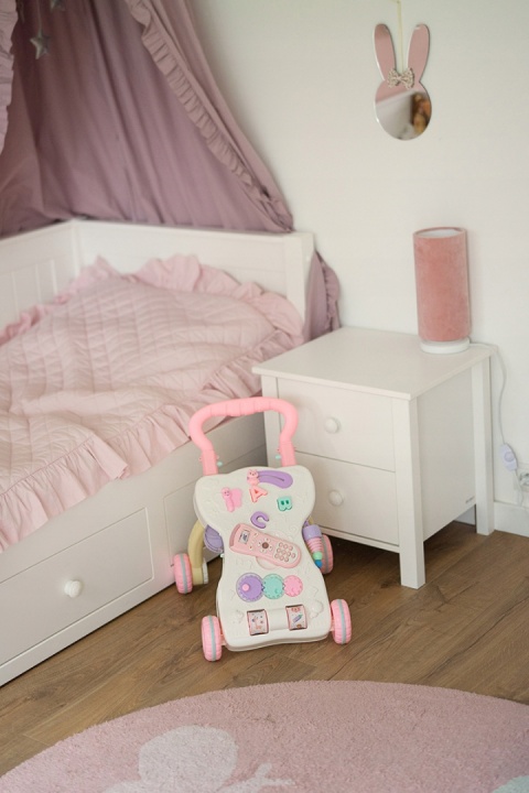 PULLO QKids Duży wielofunkcyjny chodzik pchacz z zabawkami - różowy