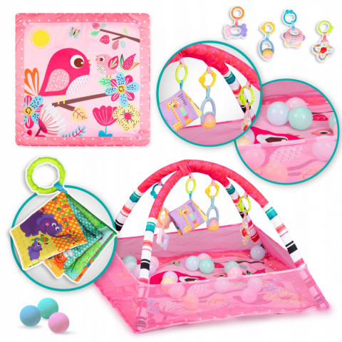 QKIDS MILAY mata edukacyjna z zabawkami - różowa