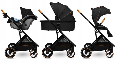 RIYA 3w1 Lionelo Wózek wielofunkcyjny z gondolą i fotelikiem 0-13 kg - Black Onyx
