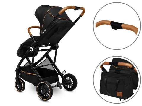 RIYA 3w1 Lionelo Wózek wielofunkcyjny z gondolą i fotelikiem 0-13 kg - Black Onyx