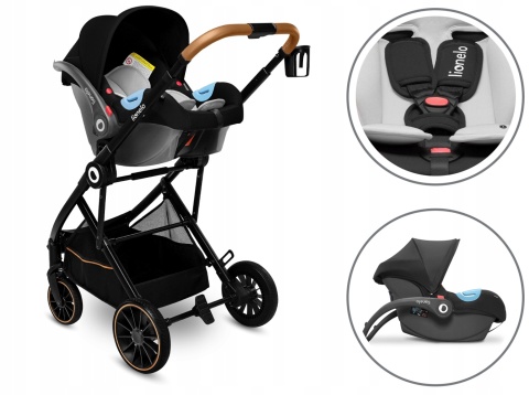 RIYA 3w1 Lionelo Wózek wielofunkcyjny z gondolą i fotelikiem 0-13 kg - Black Onyx