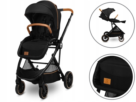 RIYA 3w1 Lionelo Wózek wielofunkcyjny z gondolą i fotelikiem 0-13 kg - Black Onyx