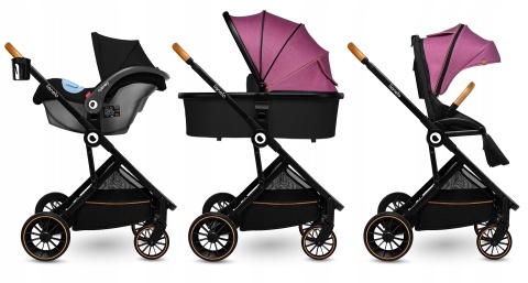 RIYA 3w1 Lionelo Wózek wielofunkcyjny z gondolą i fotelikiem 0-13 kg - Pink Violet