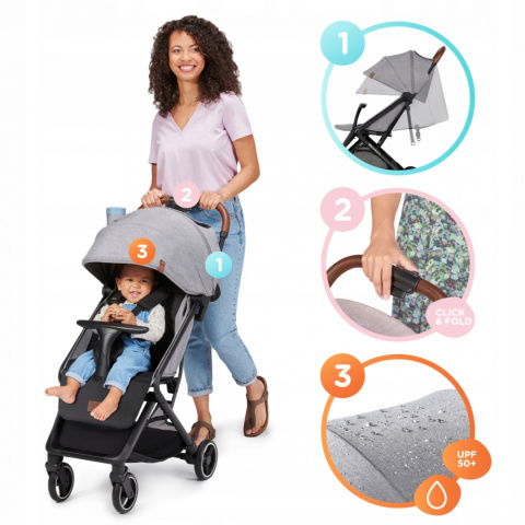 NUBI Kinderkraft Lekki kompaktowy wózek spacerowy 7 kg - Czarny