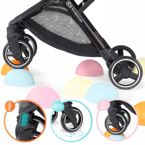 NUBI Kinderkraft Lekki kompaktowy wózek spacerowy 7 kg - Szary