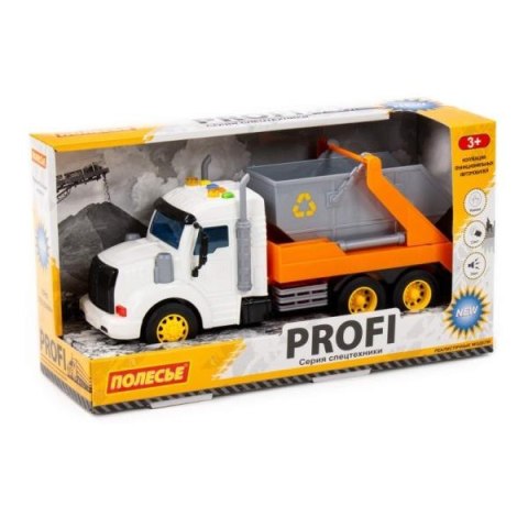 Polesie 86266 "Profi' samochód z napędem, pomarańczowy do przewozu kontenerów, światło, dźwięk w pudełku