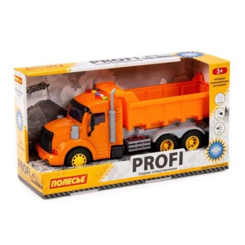 Polesie 86297 "Profi' samochód-wywrotka z napędem, pomarańczowy, światło, dźwięk w pudełku
