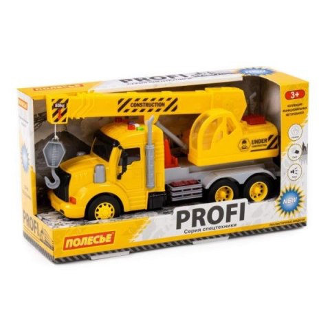 Polesie 86600 "Profi' samochód-dzwig z napędem, żółty, światło, dźwięk w pudełku