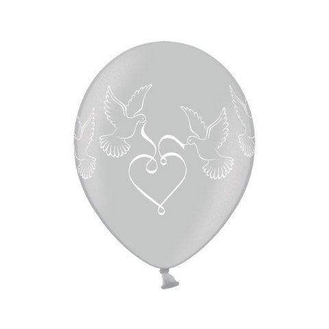 Balon ślubny weselny z wzorem gołębi srebrny 5szt