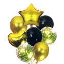 Balony czarno-złote z konfetti 30-46cm zestaw 8szt