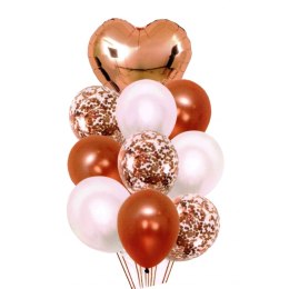 Balony z sercem i konfetti 30-46cm 10szt różowe