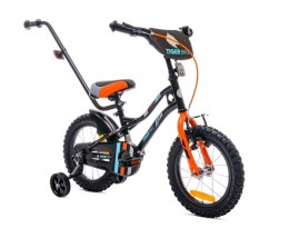 Rowerek dla chłopca 14 cali Tiger Bike z pchaczem czarny & pomarańczowy & turkusowy