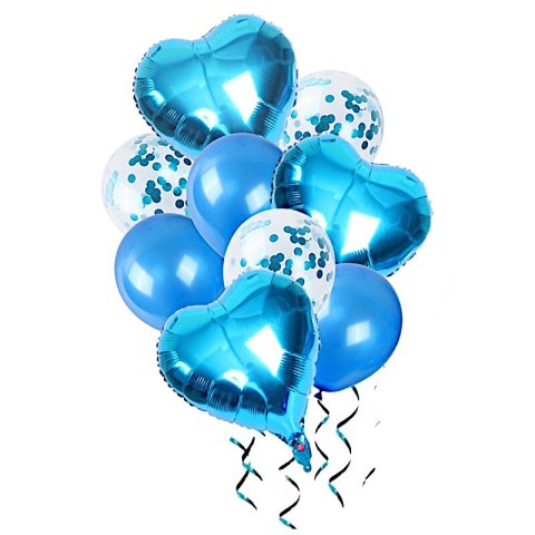 Balony z sercem i konfetti 30-46cm 10szt niebieski