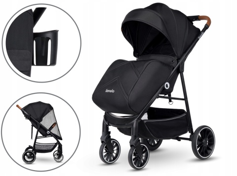 ALEXIA Lionelo Wózek spacerowy, duże koła 8,8 kg - Black Onyx