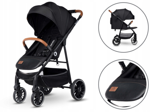 ALEXIA Lionelo Wózek spacerowy, duże koła 8,8 kg - Black Onyx