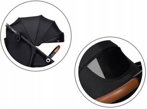 ALEXIA Lionelo Wózek spacerowy, duże koła 8,8 kg - Black Onyx