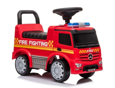 Pojazd jeździk dla dziecka na roczek, pchacz Mercedes Antos straż pożarna dźwięki czerwony