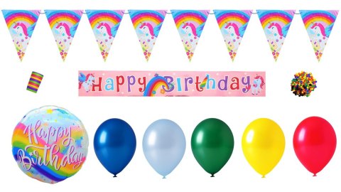 Dekoracja urodzinowa balony girlanda szarfa serpentyna konfetti motyw jednorożca 10szt.