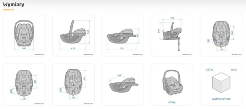 Pebble 360 i-Size Maxi Cosi obrotowy fotelik samochodowy od urodzenia do ok. 12 mies. życia 40 cm do 83 cm - Essential Graphite