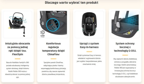 Pebble 360 i-Size Maxi Cosi obrotowy fotelik samochodowy od urodzenia do ok. 12 miesiąca życia 40 cm do 83 cm - Essential Black