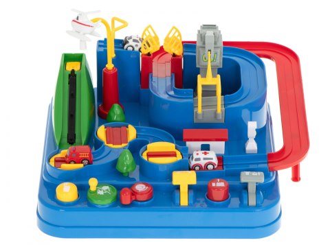 Tor przeszkód interaktywny samochodowy wyścigi parking 3 pojazdy straż radiowóz ambulans, 1 helikopter 32x32cm XXL