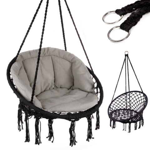 Huśtawka fotel bocianie gniazdo czarna XL z poduszką szarą