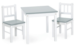 Klupś JOY stolik + dwa krzesełka - biały/szary