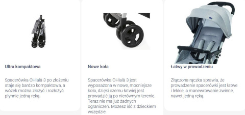 OHLALA 3 Chicco ultra lekki wózek spacerowy, składana rączka, waga 4,2 kg - Red Passion