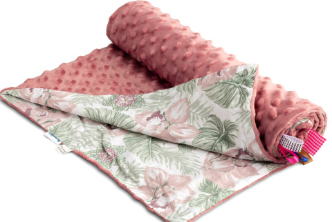 Lekki kocyk Minky 75x100cm Sensillo - RETRO RÓŻ PALMY
