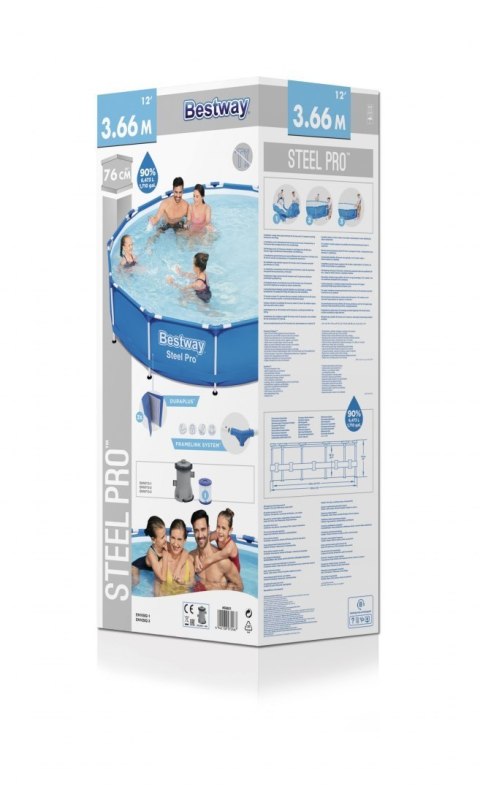 Basen Stelażowy 12 FT / 366 x 76 cm Steel Pro BESTWAY