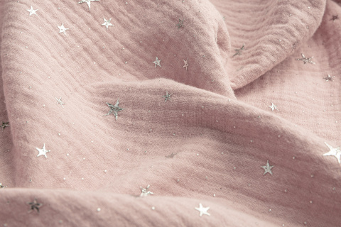 Sensillo Otulacz muślinowy do fotelika 75x75 - BRUDNY RÓŻ GWIAZDKI